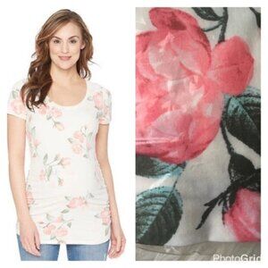 Oh Baby By Motherhood | Cream and Rose Floral Maternity T-Shirt | Size Medium